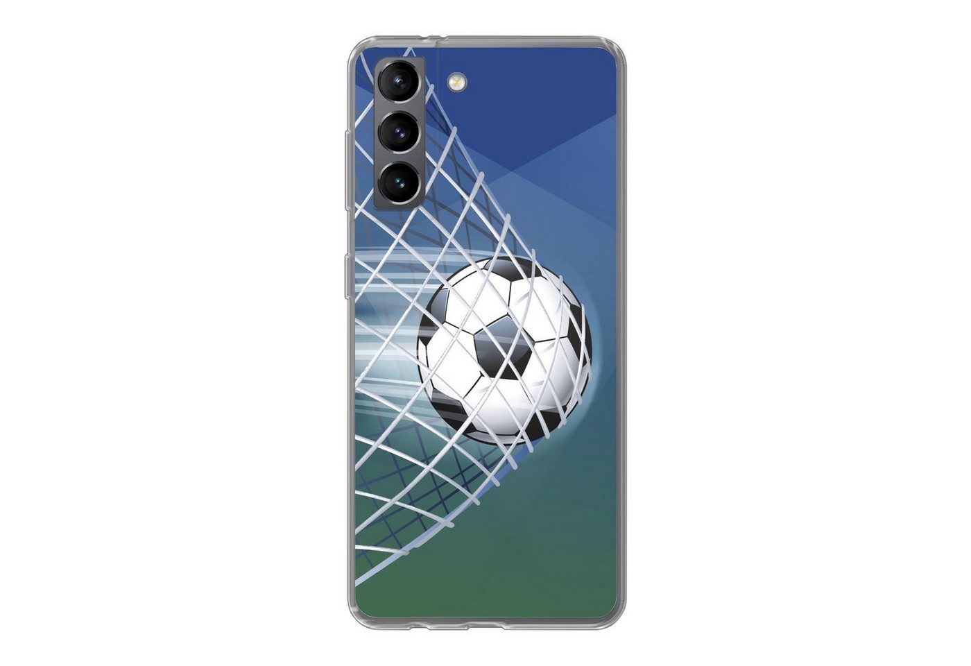 MuchoWow Handyhülle Eine Illustration eines Fußballs im Netz - Jungen - Mädchen - Kinder, Phone Case, Handyhülle Samsung Galaxy S21, Silikon, Schutzhülle von MuchoWow
