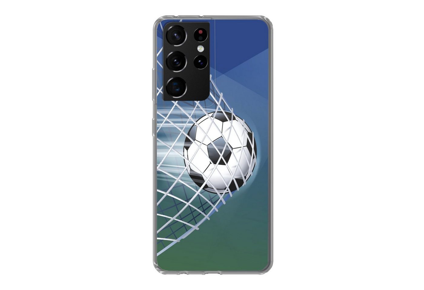 MuchoWow Handyhülle Eine Illustration eines Fußballs im Netz - Jungen - Mädchen - Kinder, Phone Case, Handyhülle Samsung Galaxy S21 Ultra, Silikon, Schutzhülle von MuchoWow