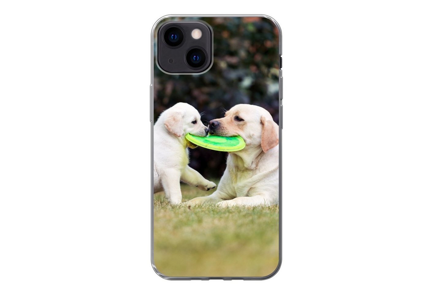 MuchoWow Handyhülle Hund mit seinem Welpen und einem Frisbee, Handyhülle Apple iPhone 13, Smartphone-Bumper, Print, Handy von MuchoWow