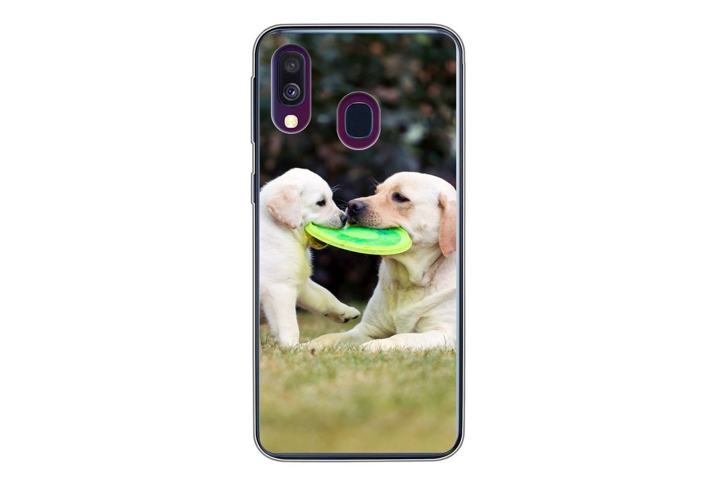 MuchoWow Handyhülle Hund mit seinem Welpen und einem Frisbee, Handyhülle Samsung Galaxy A40, Smartphone-Bumper, Print, Handy von MuchoWow