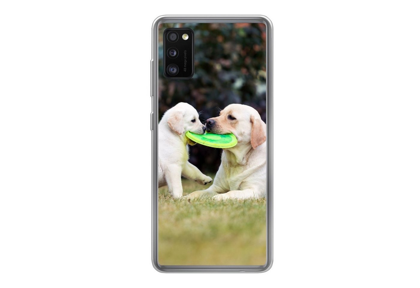 MuchoWow Handyhülle Hund mit seinem Welpen und einem Frisbee, Handyhülle Samsung Galaxy A41, Smartphone-Bumper, Print, Handy von MuchoWow