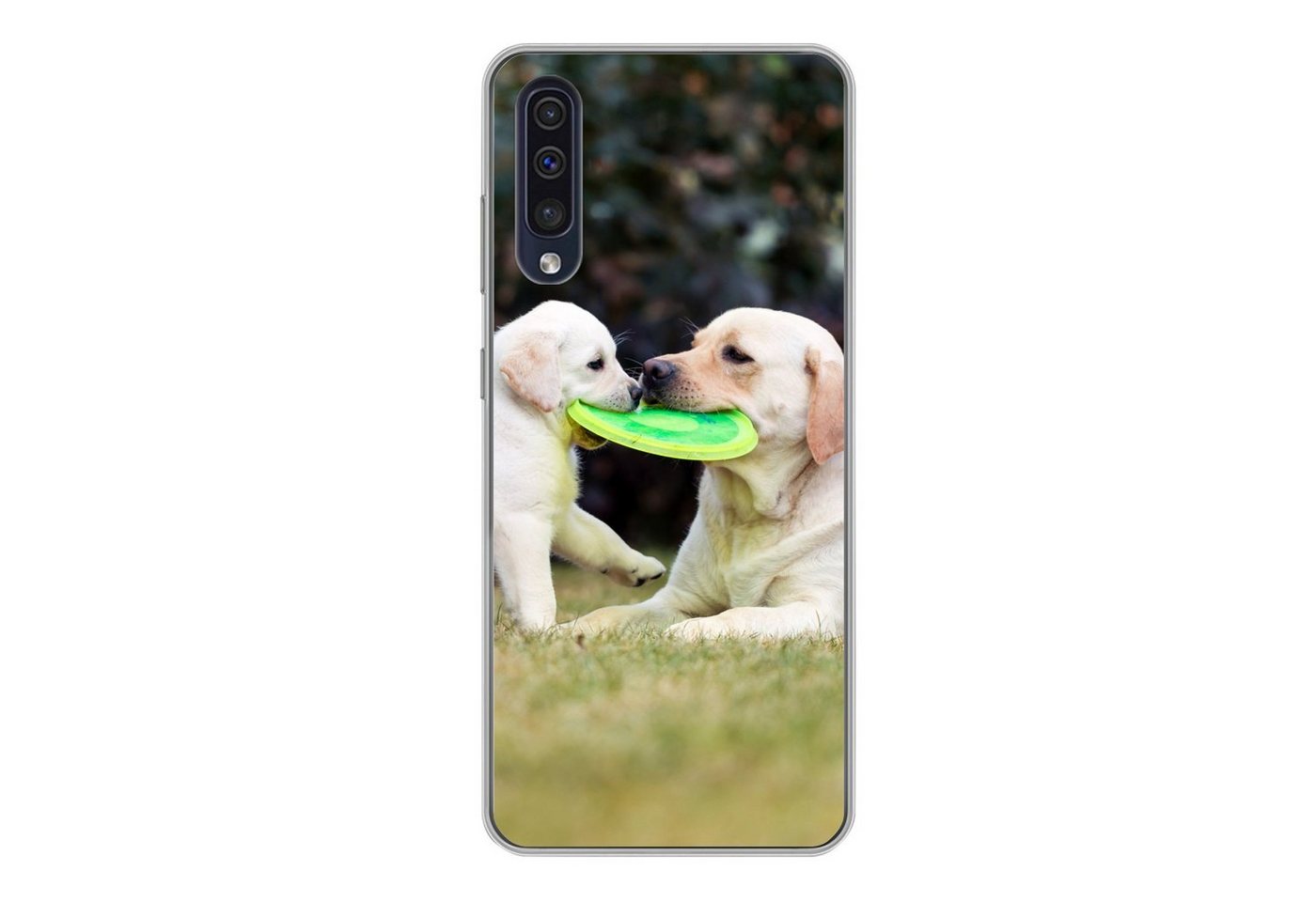 MuchoWow Handyhülle Hund mit seinem Welpen und einem Frisbee, Handyhülle Samsung Galaxy A50, Smartphone-Bumper, Print, Handy von MuchoWow
