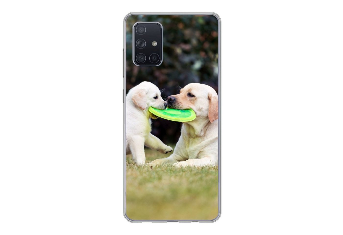 MuchoWow Handyhülle Hund mit seinem Welpen und einem Frisbee, Handyhülle Samsung Galaxy A51 5G, Smartphone-Bumper, Print, Handy von MuchoWow