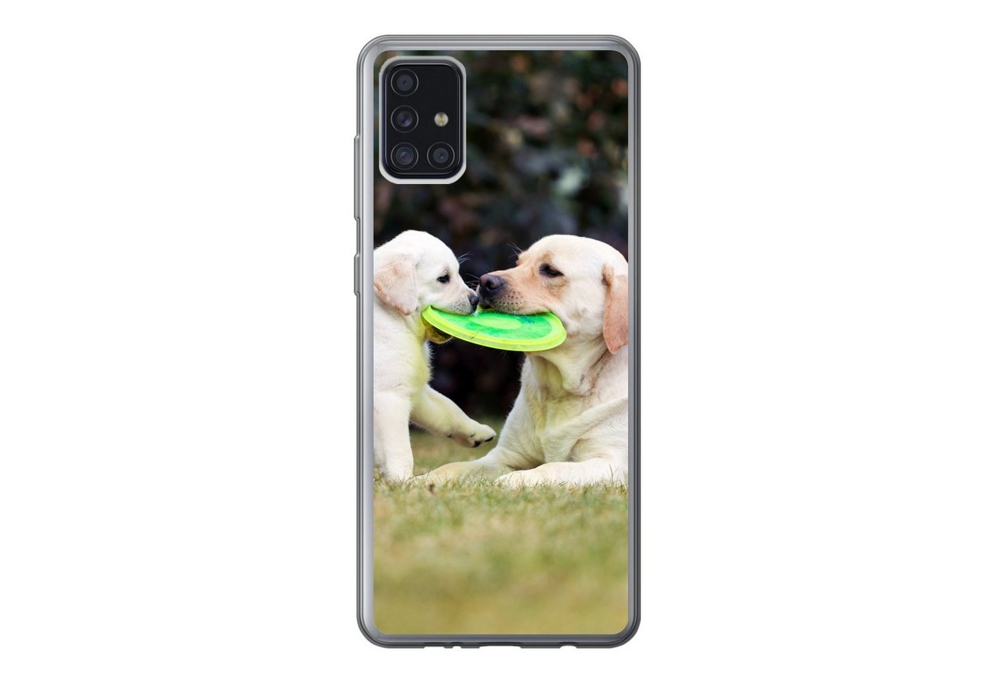 MuchoWow Handyhülle Hund mit seinem Welpen und einem Frisbee, Handyhülle Samsung Galaxy A52 5G, Smartphone-Bumper, Print, Handy von MuchoWow