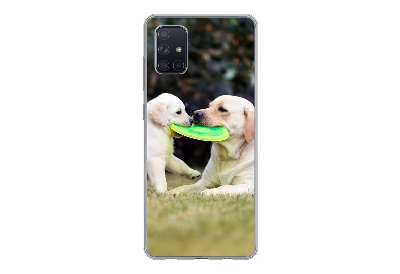 MuchoWow Handyhülle Hund mit seinem Welpen und einem Frisbee, Phone Case, Handyhülle Samsung Galaxy A71, Silikon, Schutzhülle von MuchoWow