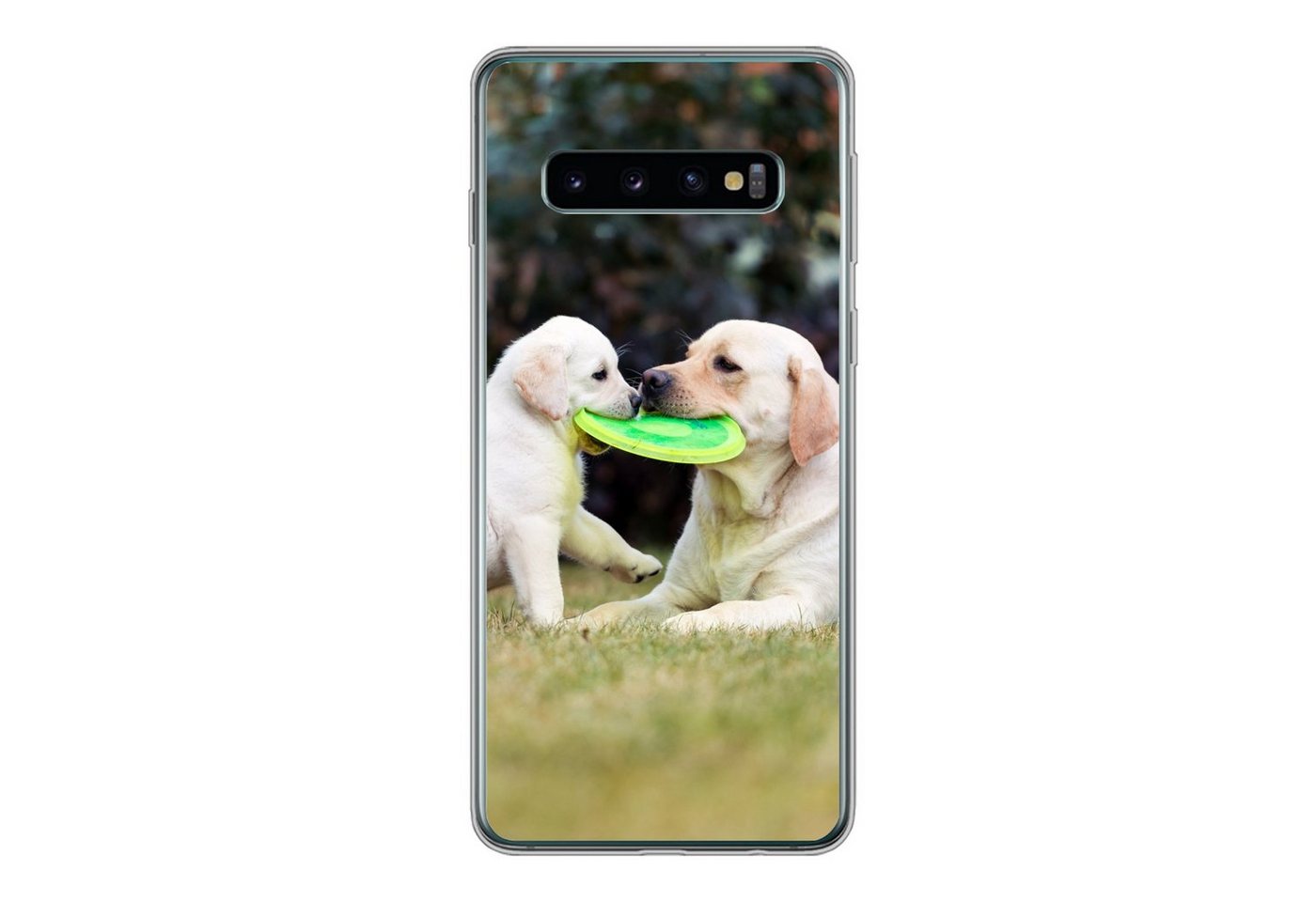 MuchoWow Handyhülle Hund mit seinem Welpen und einem Frisbee, Phone Case, Handyhülle Samsung Galaxy S10, Silikon, Schutzhülle von MuchoWow