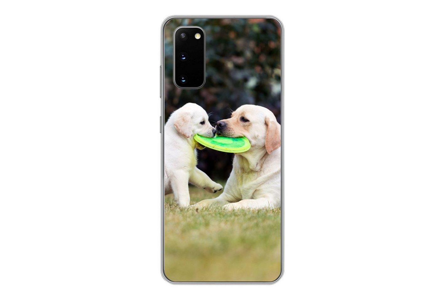 MuchoWow Handyhülle Hund mit seinem Welpen und einem Frisbee, Phone Case, Handyhülle Samsung Galaxy S20, Silikon, Schutzhülle von MuchoWow