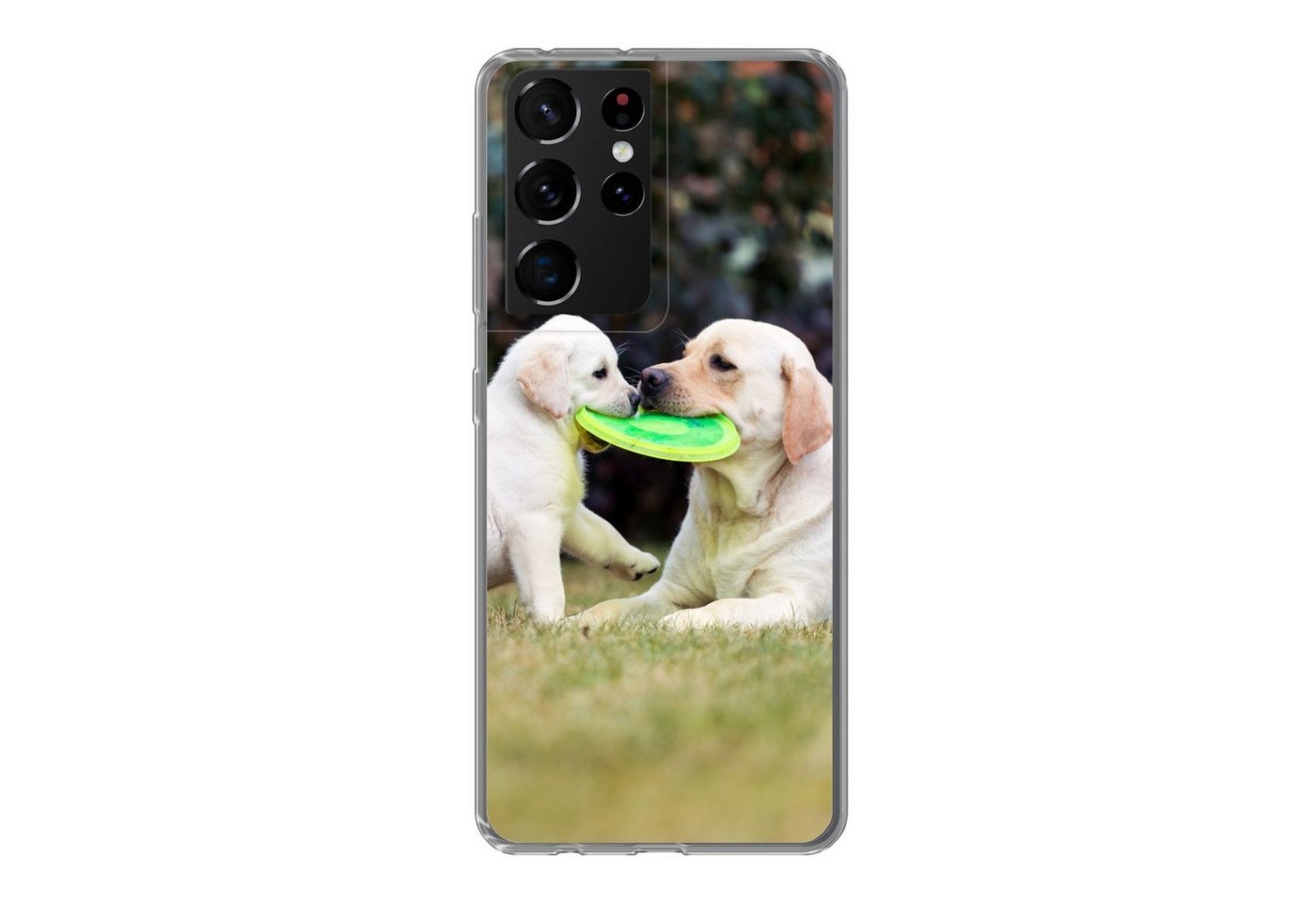 MuchoWow Handyhülle Hund mit seinem Welpen und einem Frisbee, Phone Case, Handyhülle Samsung Galaxy S21 Ultra, Silikon, Schutzhülle von MuchoWow