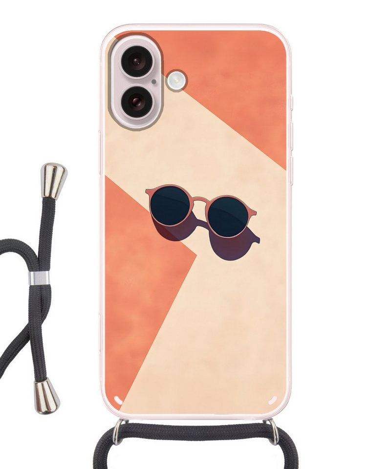 MuchoWow Handyhülle für Apple iPhone 16 Sonnenbrille - Schatten - Orange - Minimalistisch, Tragbare Handyhüllen mit Kette zum umhängen, Handykette Handyband von MuchoWow