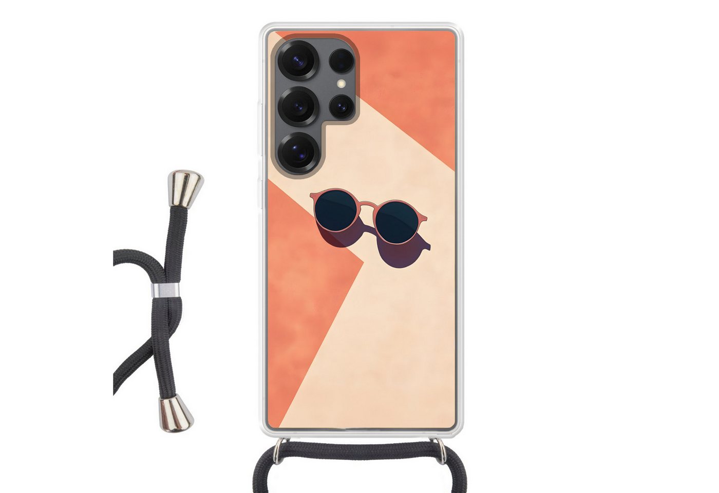 MuchoWow Handyhülle für Samsung Galaxy S25 Ultra Sonnenbrille - Schatten - Orange - Minima, Tragbare Handyhüllen mit Kette zum umhängen, Handykette Handyband von MuchoWow