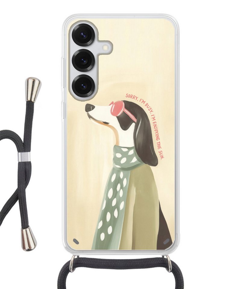 MuchoWow Handyhülle für Samsung Galaxy S25 Zitat - Hund - Sonnenbrille, Tragbare Handyhüllen mit Kette zum umhängen, Handykette Handyband von MuchoWow