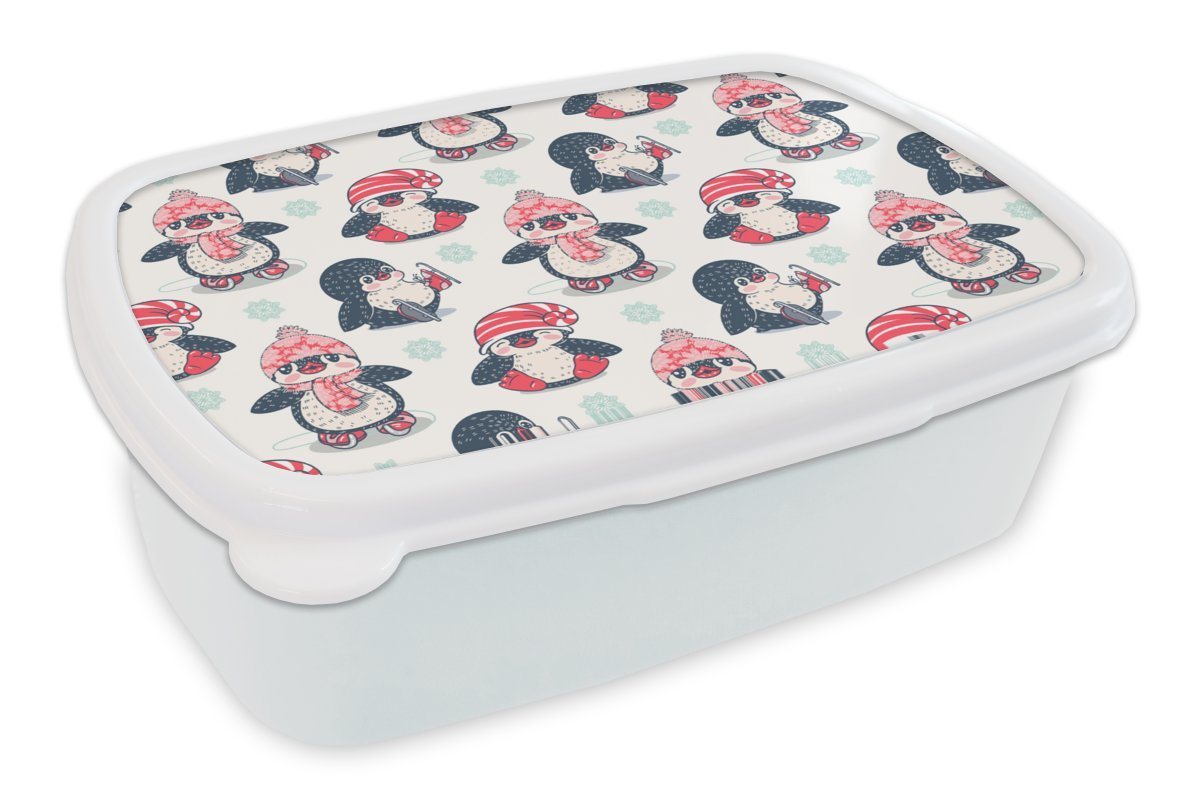 MuchoWow Lunchbox Schlittschuhe - Schnittmuster - Pinguin, Kunststoff, (2-tlg), Brotbox für Kinder und Erwachsene, Brotdose, für Jungs und Mädchen von MuchoWow