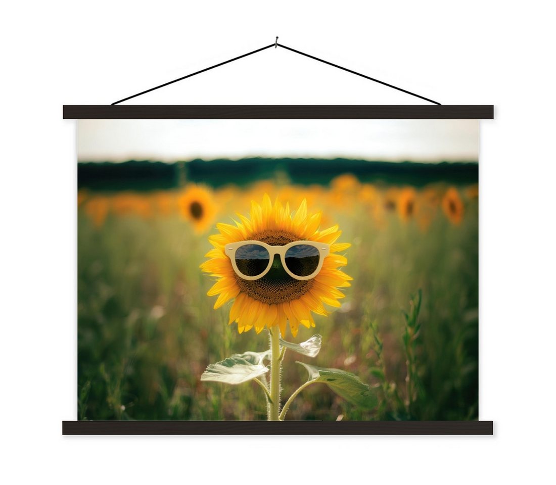 MuchoWow Poster Sonnenblume - Feld - Sonnenbrille, (1 St), Magnetische Posterleiste, Holzleisten, Textilposter, 40x30 cm von MuchoWow