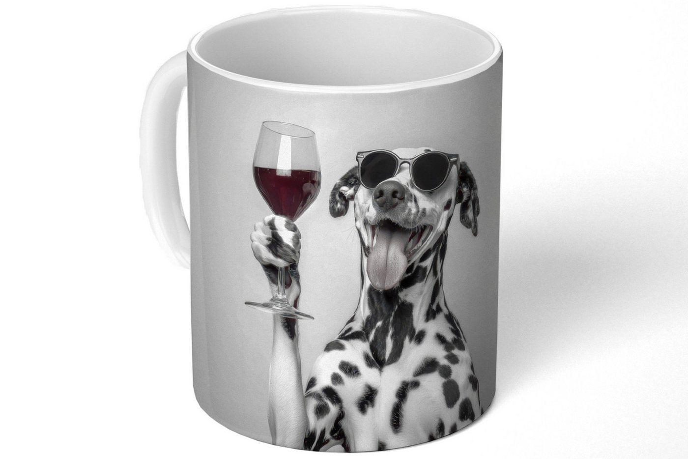 MuchoWow Tasse Sonnenbrille - Dalmatiner - Weinglas - Zunge, Keramik, Kaffeetassen, Teetasse, Becher, Kaffeebecher, Geschenk von MuchoWow