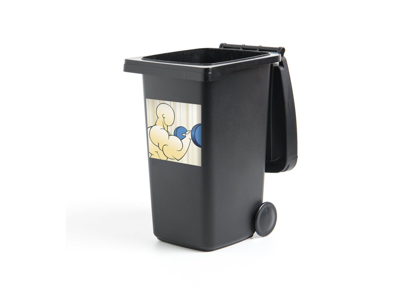 MuchoWow Wandsticker Eine Illustration eines Bodybuilders mit einer blauen Hantel (1 St), Mülleimer-aufkleber, Mülltonne, Sticker, Container, Abfalbehälter von MuchoWow