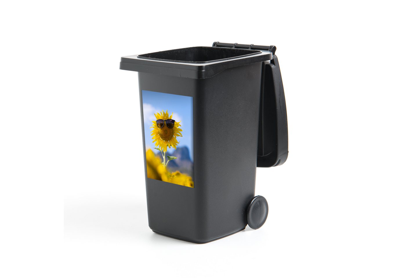 MuchoWow Wandsticker Sonnenblume mit Sonnenbrille (1 St), Mülleimer-aufkleber, Mülltonne, Sticker, Container, Abfalbehälter von MuchoWow