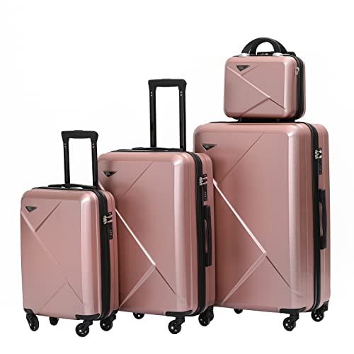 Münicase 9008 TSA-Schloß Reisekoffer Koffer Trolleys Hartschale Koffersets Beautycase-M-L-XL-Set (Rosa Gold, 4tlg. Kofferset) von Münicase