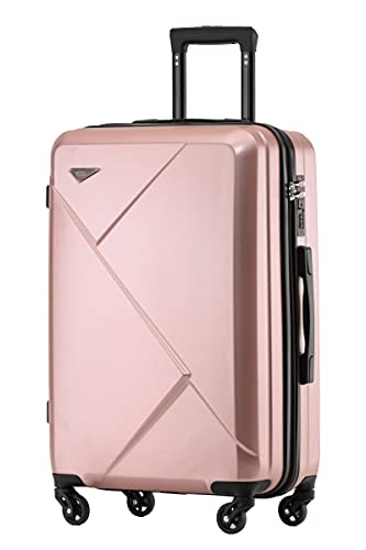 Münicase 9008 TSA-Schloß Reisekoffer Koffer Trolleys Hartschale Koffersets Beautycase-M-L-XL-Set (Rosa Gold, Großer Koffer (ca.76cm)) von Münicase