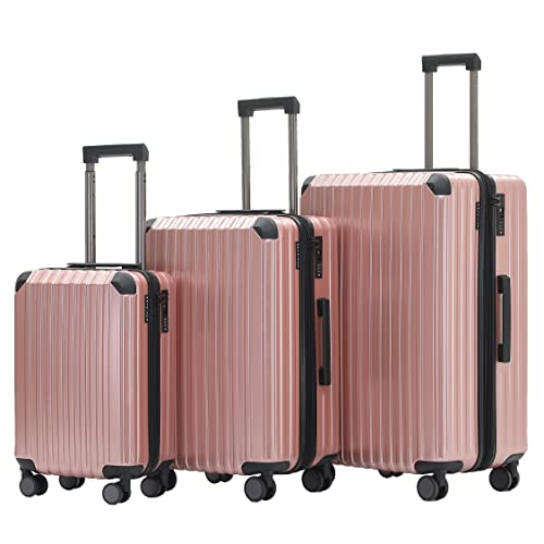 Münicase M816 TSA-Schloß Koffer Reisekoffer Trolley Kofferset Hardschale Boardcase Handgepäck (Rosagold, 3tlg. Kofferset) von Münicase