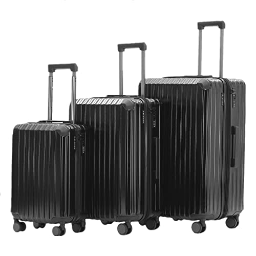Münicase M816 TSA-Schloß Koffer Reisekoffer Trolley Kofferset Hardschale Boardcase Handgepäck (Schwarz, 3tlg. Kofferset) von Münicase