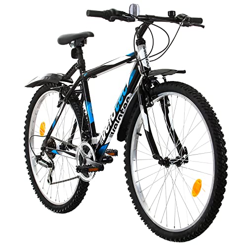 Multibrand PROBIKE 26 Zoll Mountainbike ALU Rahmen Shimano 18 Gang, Herren-Fahrrad & Jungen-Fahrrad, Schutzbleche, geeignet ab 165-183 cm (Schwarz Blau) von Multibrand Distribution