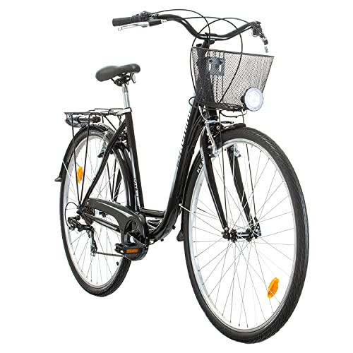 Multibrand Probike 28 Zoll City Fahrrad Shimano 7 Gang, Korb, Fahrrad-Licht, Damen, Herren geeignet ab 170-185 cm (Schwarz glänzend, 510) von Multibrand Distribution