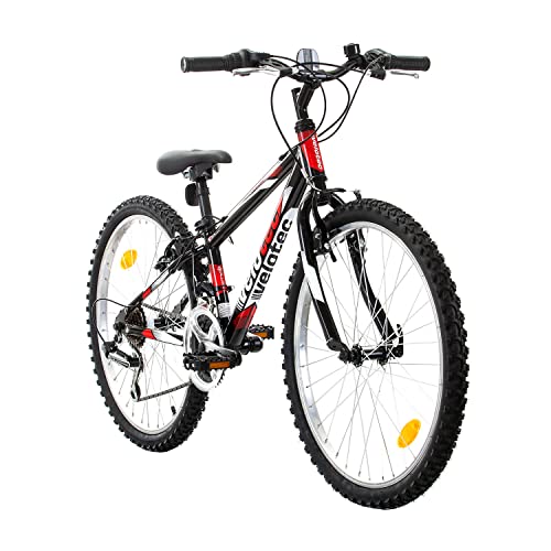 Probike Tempo 24 Zoll Fahrrad Mountainbike Shimano ALU Rahmen 18 Gang für Jungen, Mädchen geeignet ab 130 cm - 155 cm (Schwarz Rot, 279) von Multibrand Distribution