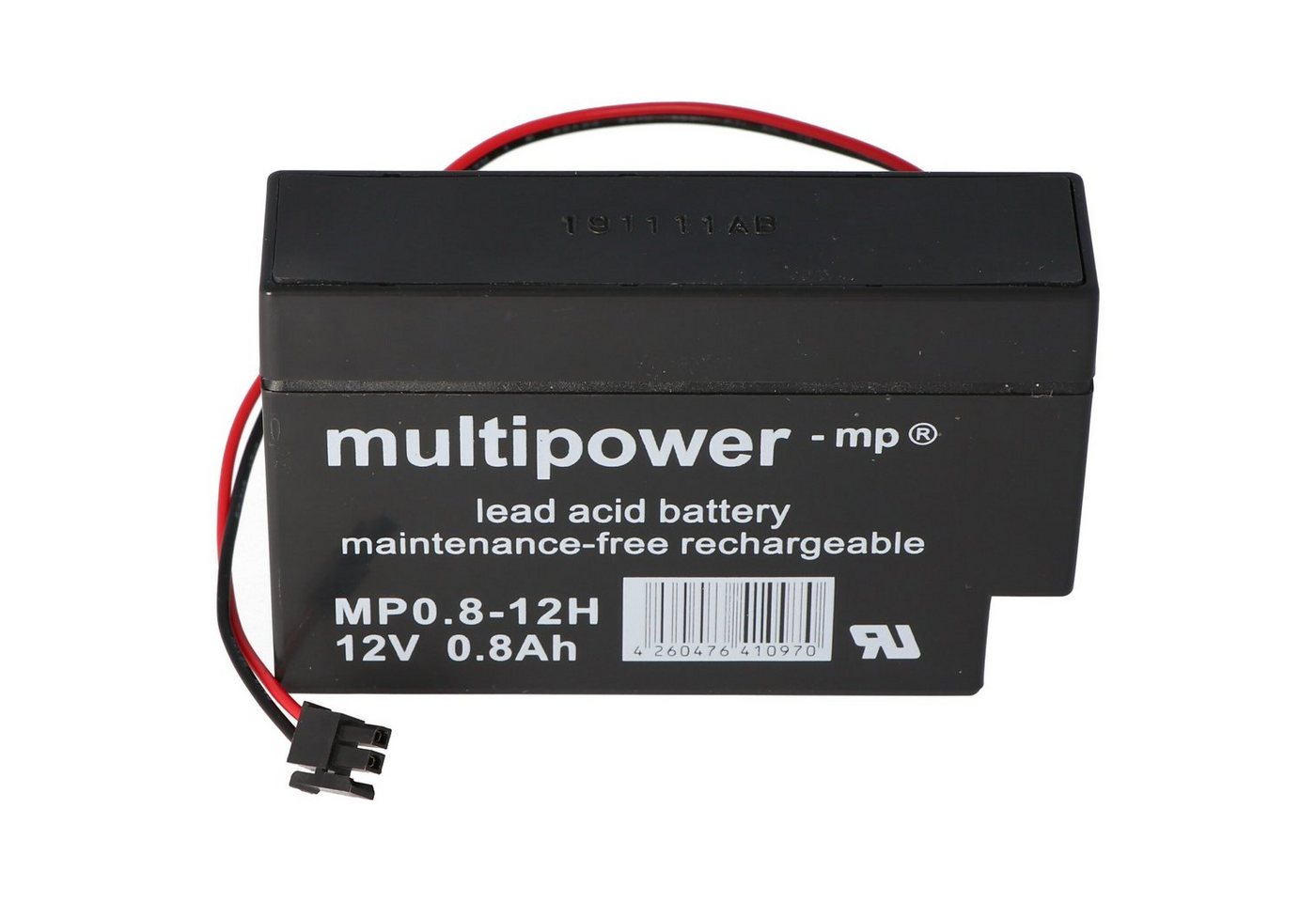 Multipower Multipower MP0.8-12H Blei Akku mit Molex 43025-200 Stecker schwarz, A Akku 800 mAh (12,0 V) von Multipower