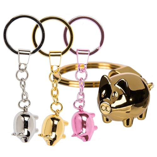 Murago - 3er Set Schlüsselanhänger Glücksschwein - Metall Schwein Glücksbringer Anhänger Geschenk für Kinder Damen Herren Silber-farbig Gold-farbig Pink Rosa von Murago