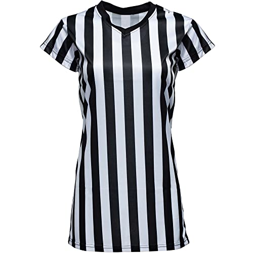 Murray Sporting Goods Damen V-Ausschnitt Schwarz und Weiß Streifen Schiedsrichter Shirt Offizielles Trikot für Refs, Schiedsrichter-Kostüm, Kellnerinnen und mehr (X-Large) von Murray Sporting Goods