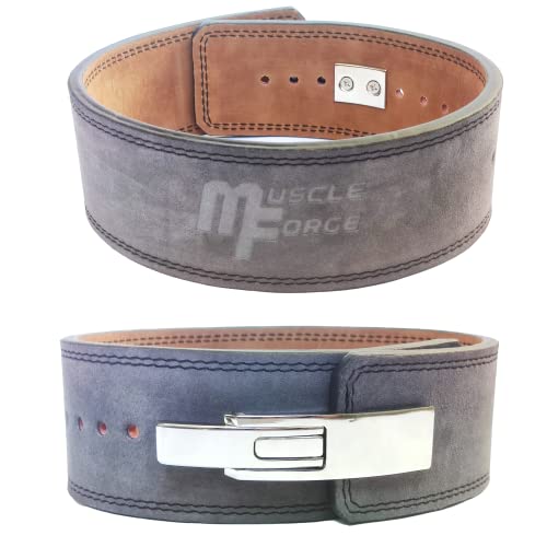 MuscleForge Leder Powerlifting Gürtel mit Stahlschnalle - Gewichthebergürtel für Powerlifting, Weightlifting Belt for Bodybuilding, Krafttraining, Größe L von MuscleForge