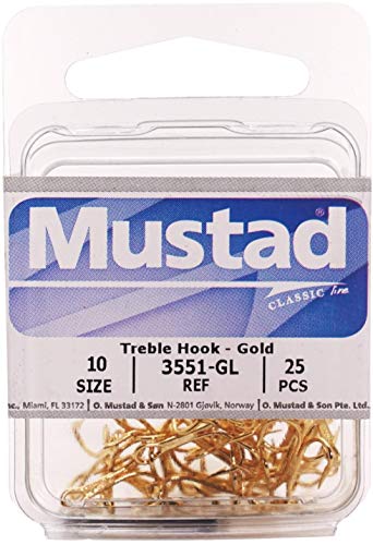 Mustad 35518 Classic Treble Standard Stärke Haken (25er Pack), Gold, Size 10 von Mustad