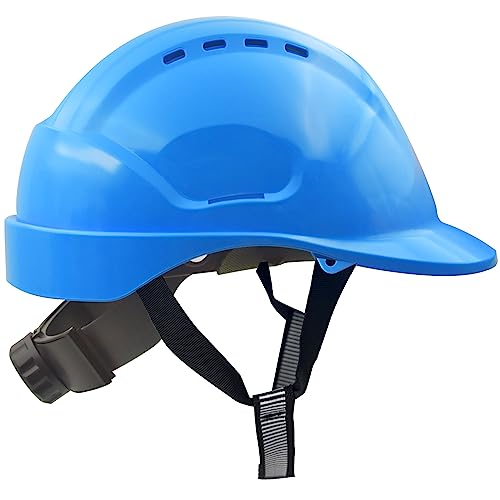 Bauhelm EN397, Mustbau Sicherheitshelm, Arbeitshelm Schutzhelm mit DIY Steckplätze für 53-65 cm Kopfumfang verstellbar, Sicherheitshelm mit Schweißband für BAU und Industrie (Blau, 1 Pcs) von Mustbau