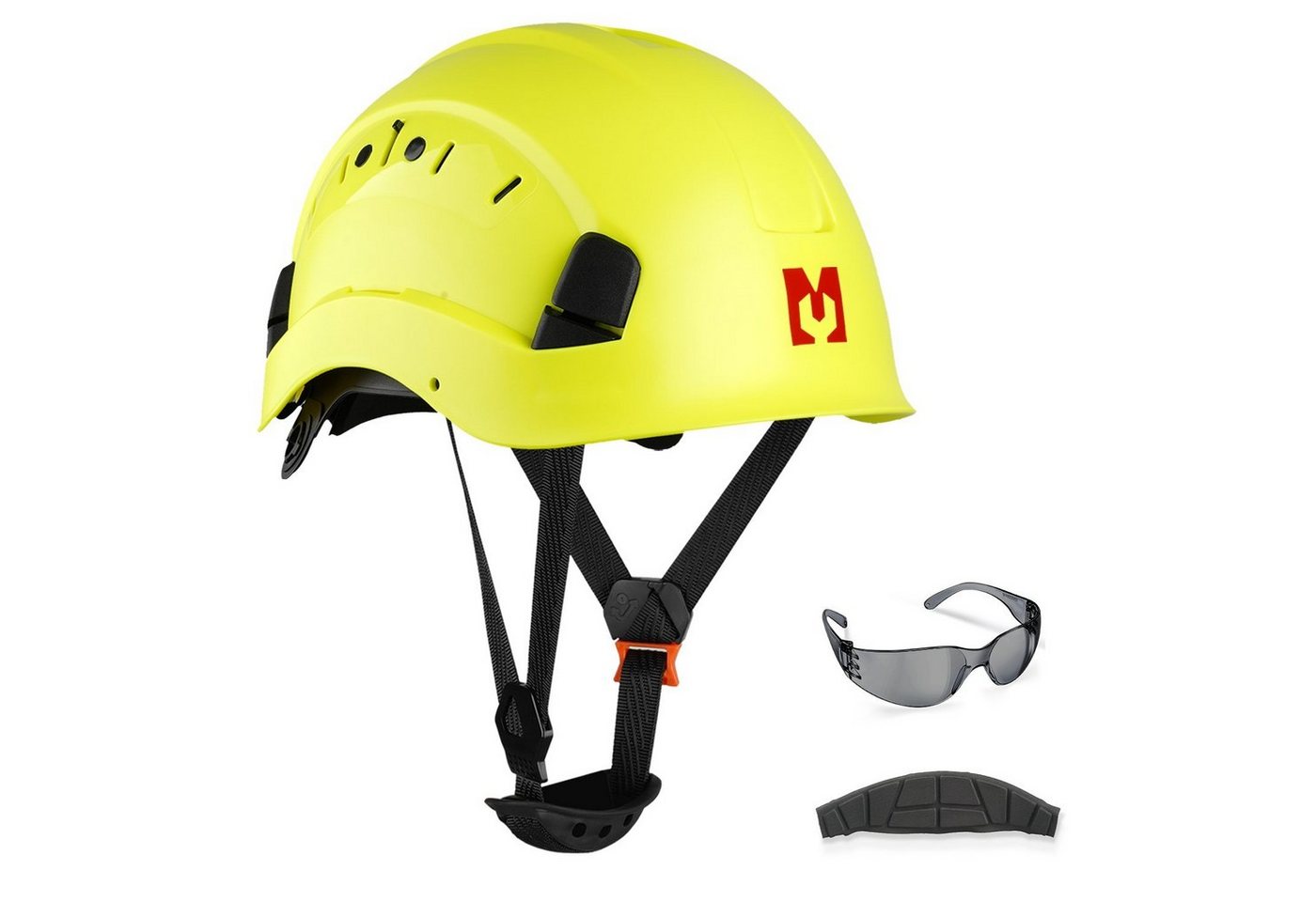 Mustbau Schutzhelm, Arbeitshelm mit Schutzbrille 53 bis 63 cm verstellbar von Mustbau