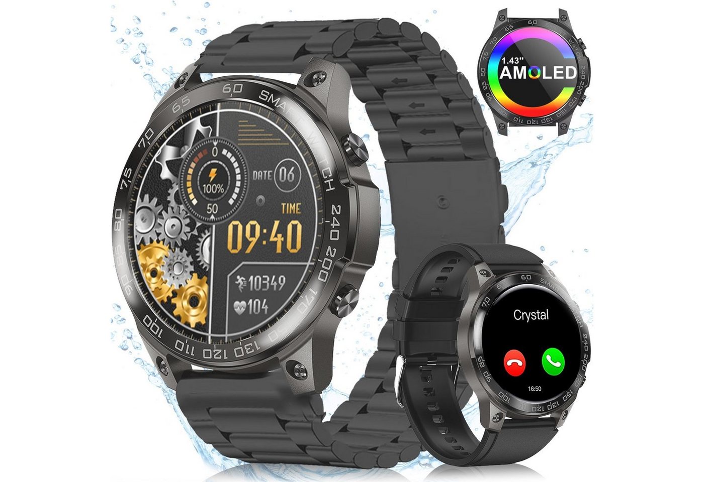 Mutoy Smartwatch, Fitness Tracker Uhr für Damen Herren Smartwatch (3.63 cm/1,43 AMOLED Touchscreen Display Zoll) Überwachung des Blutsauerstoffs, NFC-Zugangskontrolle IP68 wasserdicht, Herzfrequenzmesser, Analyse von EKG-Daten" von Mutoy