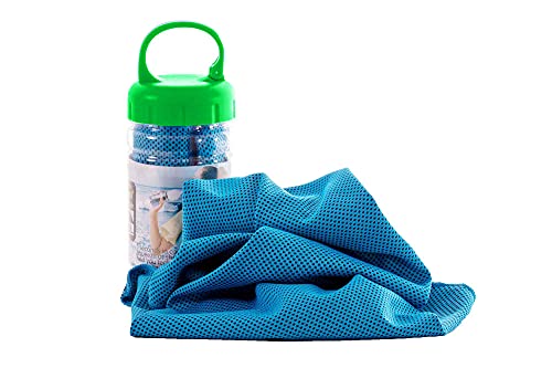 Muxel Cool Down Tuch Handtuch Kühltuch gegen Schweiß Sporthandtuch Fitnesshandtuch 2 Tücher und Flasche HELLBLAU von Muxel