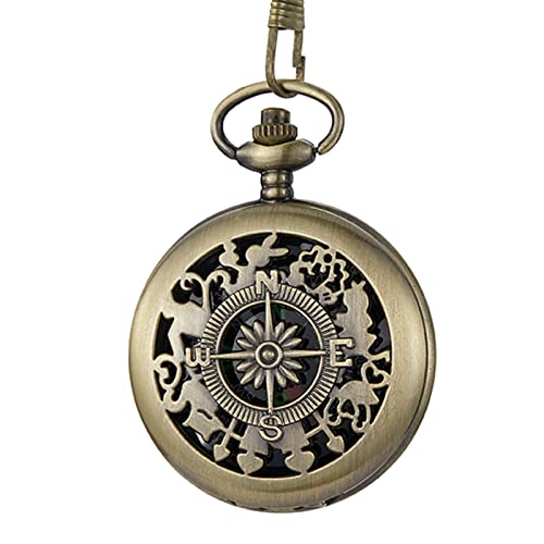 Multifunktionale Taschenuhr, offener Survival-Kompass für Herren, Retro, ausgehöhlt, Taschenuhr-Kompass mit Verschluss, Kette, Taschenuhr-Kompass mit Kette, Uhr, Clip-Kompass, Gravur, Taschenkompass, von Mxming