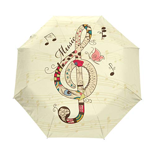 My Daily Regenschirm mit Notenschlüssel-Motiv, für Reisen, automatisches Öffnen und Schließen, UV-Schutz, winddicht, leicht, kompakt von My Daily