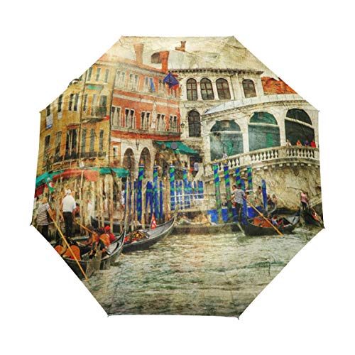 My Daily Vintage Venedig Italien Malerei Reise Regenschirm Auto Öffnen/Schließen Leicht Kompakt Winddicht von My Daily