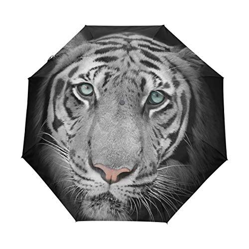 My Daily Weißer Tiger Reise-Regenschirm mit automatischem Öffnen und Schließen, Anti-UV, winddicht, leicht, kompakt von My Daily