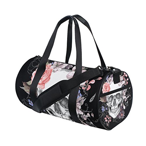 MyDaily Turnbeutel Sporttasche Vintage Totenkopf mit Blumenmuster schwarz Reisetasche für Damen und Herren von MyDaily