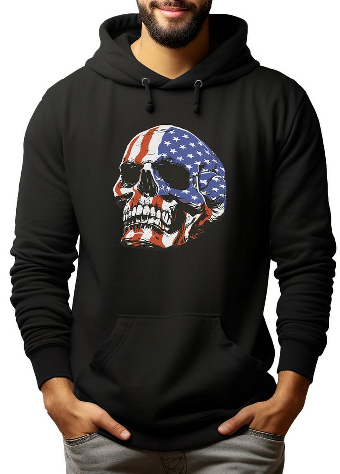 MyDesign24 Hoodie Herren Kapuzen Sweatshirt - Skull Schädel in USA Flaggen Farbe Kapuzenpulli mit Aufdruck, i349 von MyDesign24