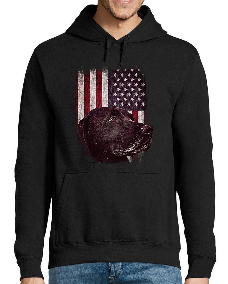 MyDesign24 Hoodie Herren Kapuzen Sweatshirt - schwarzer Labrador for USA Flagge Kapuzensweater mit Aufdruck, i246 von MyDesign24