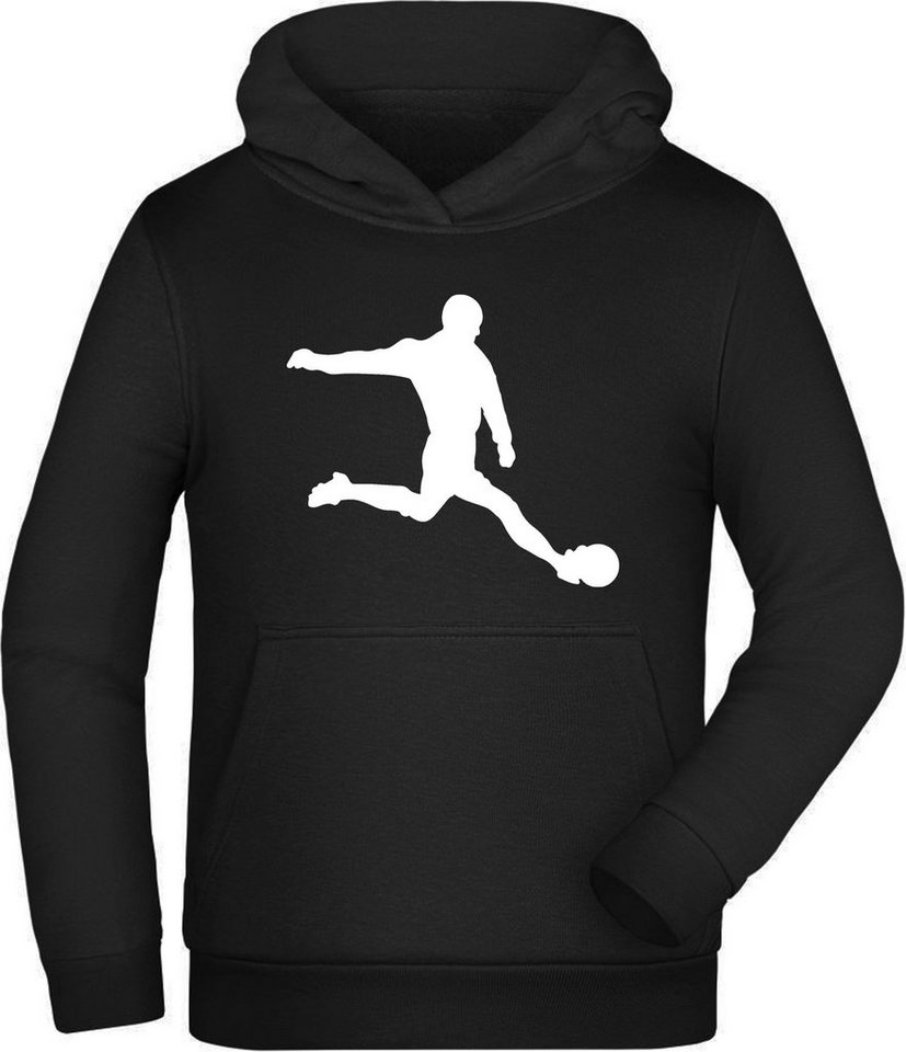 MyDesign24 Hoodie Kinder Kapuzen Sweatshirt - Fußball Hoodie mit Fussballer Silhouette Kapuzensweater mit Aufdruck, i463 von MyDesign24