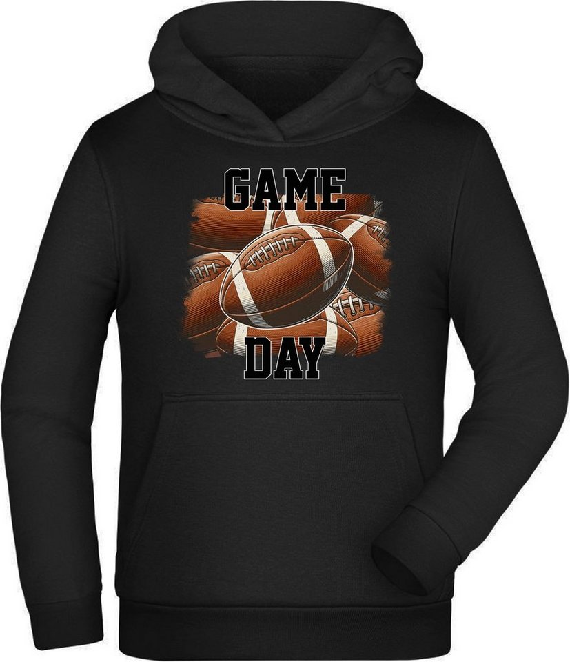 MyDesign24 Hoodie Kinder Kapuzen Sweatshirt - Game Day mit American Football Bälle Kapuzensweater mit Aufdruck, i511 von MyDesign24
