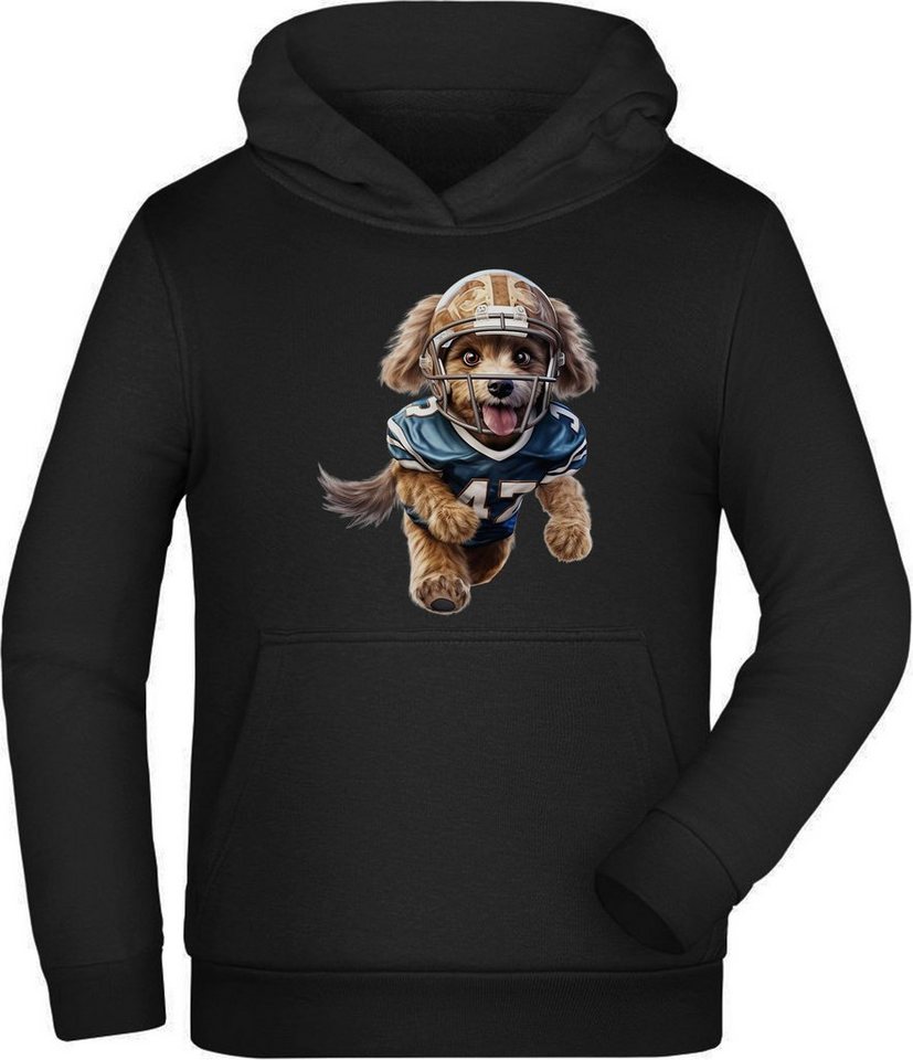 MyDesign24 Hoodie Kinder Kapuzen Sweatshirt - Hund im American Football Dress Kapuzensweater mit Aufdruck, i498 von MyDesign24