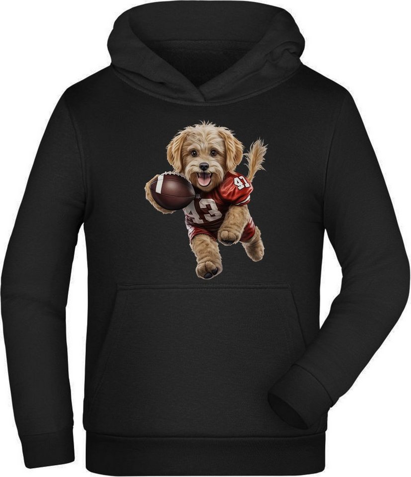 MyDesign24 Hoodie Kinder Kapuzenpulli - Hund im American Football Dress Kapuzensweater mit Aufdruck, i499 von MyDesign24