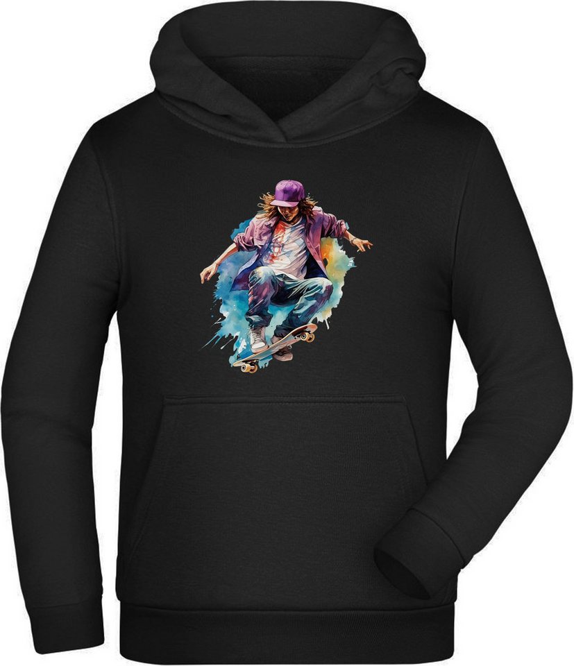 MyDesign24 Hoodie Kinder Kapuzenpulli - cooler springender Skater Kapuzensweater mit Aufdruck, i555 von MyDesign24