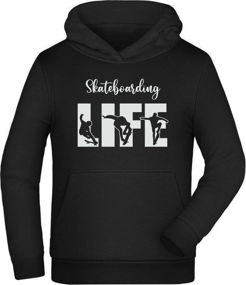 MyDesign24 Hoodie Kinder Kapuzensweater Skater Hoodie mit Skateboarding Life Schriftzug Kapuzenpulli mit Aufdruck, i548 von MyDesign24