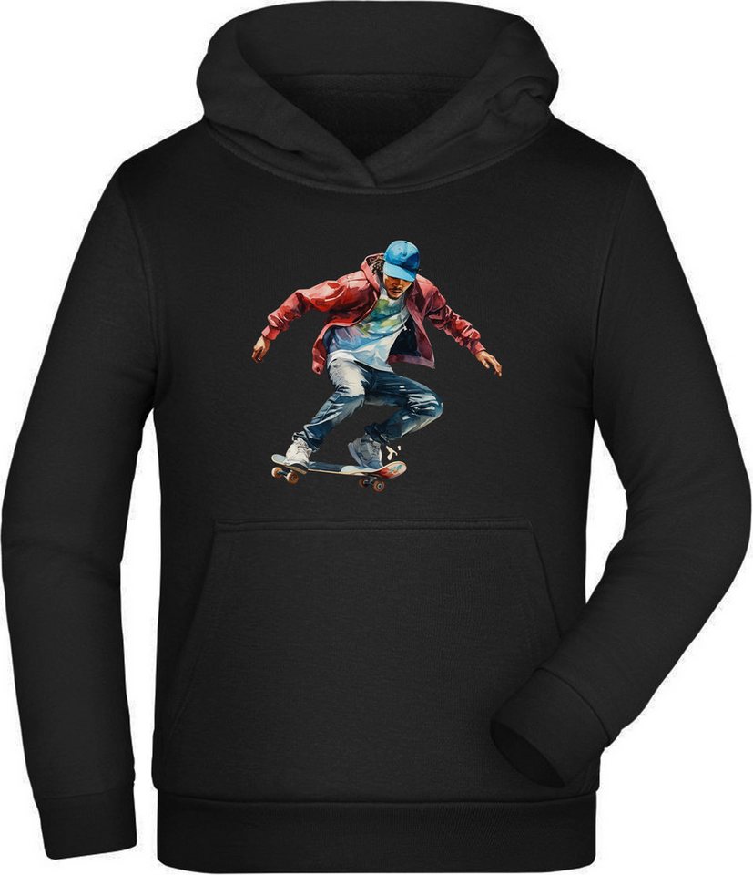 MyDesign24 Hoodie Kinder Kapuzensweatshirt - Springender Skater mit roter Jacke Kapuzenpulli mit Aufdruck, i554 von MyDesign24